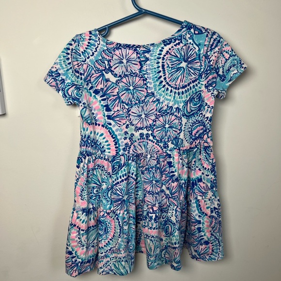 Lilly Pulitzer Girls Mini Geanna Blue and Pink Short Sleeve Floral Dress 4-5 - Picture 2 of 6